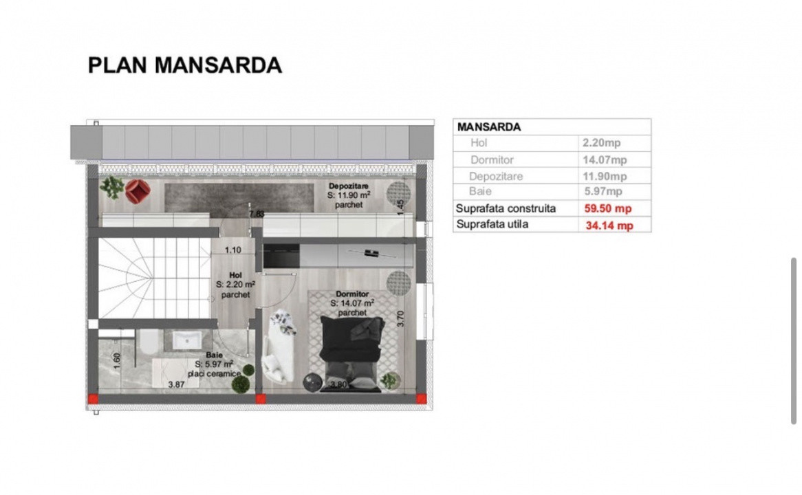 Duplex 4 Camere, 120mp, Zona Terra