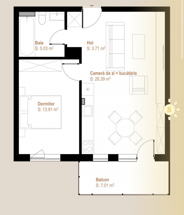 Apartament 2 Camere, 49mp, Zona VIVO