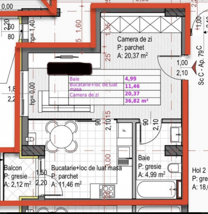 Apartament de 36,82mp, pe strada Soporului