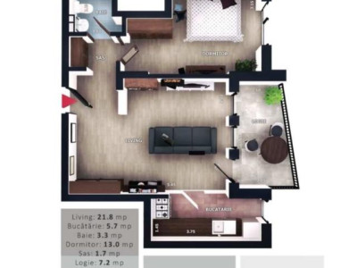 Apartament de 2 camere, 45 mp, Valea Garbaului