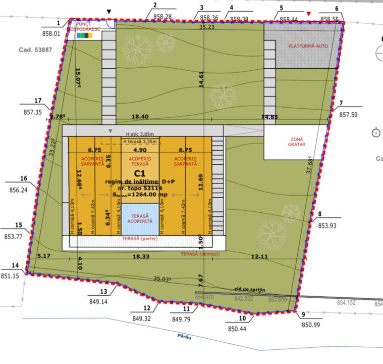 Teren cu autorizatie de constructie, 1264mp, 35 m front, Balcesti