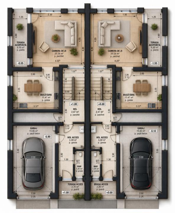 Duplex cu garaj, 196 mp utili 250 mp teren, Manastur